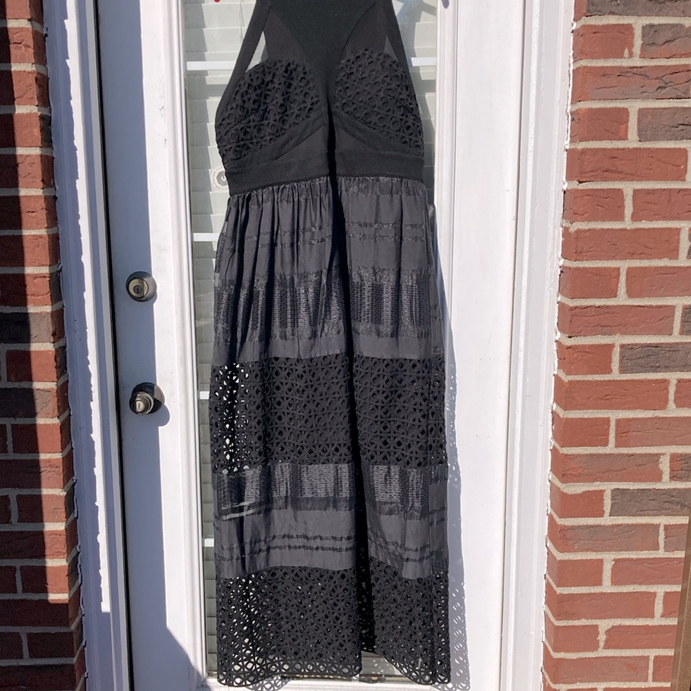 Black Halter Crochet-Panel Maxi Dress